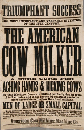 Item #84384 AMERICAN COW MILKER MACHINE POSTER, ORIGINAL, 19TH CENTURY EPHEMERA. AMERICANA