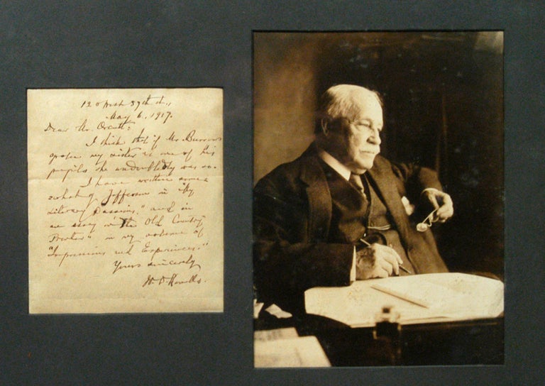 Item #85380 PHOTOGRAPH AND SIGNED MANUSCRIPT NOTE (1917), MATTED AND FRAMED. William Dean HOWELLS.