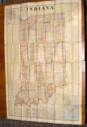Item #86158 LARGE COLOR FOLDING MAP OF INDIANA, 1904. SCARBOROUGH COMPANY