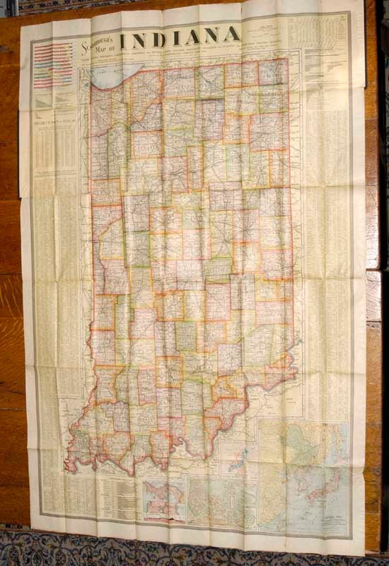 Item #86158 LARGE COLOR FOLDING MAP OF INDIANA, 1904. SCARBOROUGH COMPANY.