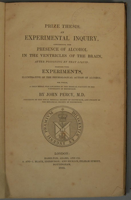 Item #87019 PRIZE THESIS. AN EXPERIMENTAL INQUIRY, CONCERNING THE PRESENCE OF. JOHN PERCY.