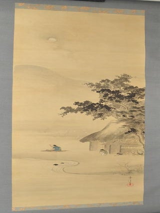 Item #87804 Painting on the Theme of a Mountain Cottage at Evening. KAKEMONO - HANGING SCROLL,...
