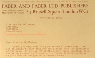 TYPED LETTER, SIGNED, ADDRESSED TO EVA LE GALLIENNE, DATED 27 MARCH