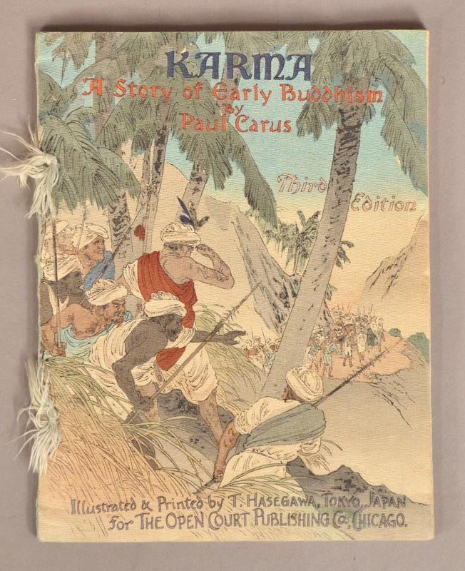 Item #90885 Karma: A Story of Early Buddhism, Third Ed. [crepe paper]. author Paul Carus, artist Komiya Yasu 小宮ヤス.