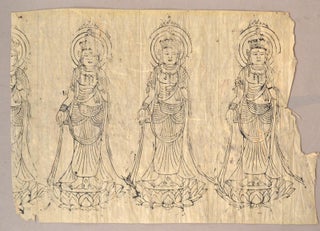 Single sheet woodblock printed suribotoke 摺仏 of 3 standing 11-faced